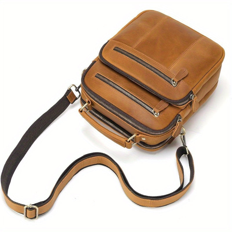 JackChris Leather Man Purse Shoulder BagSmall Mens Crossbody Messenger Bags for Work Men Satchel Handbag