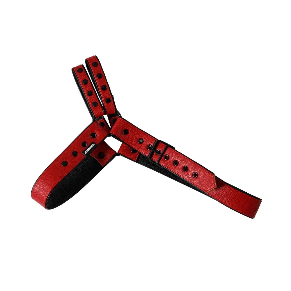 Men's Leather Tri Harness Chest Armor Buckles Adjustable Size Removable Pouch Faux Leather Jockstrap Gay Underwear Costumes