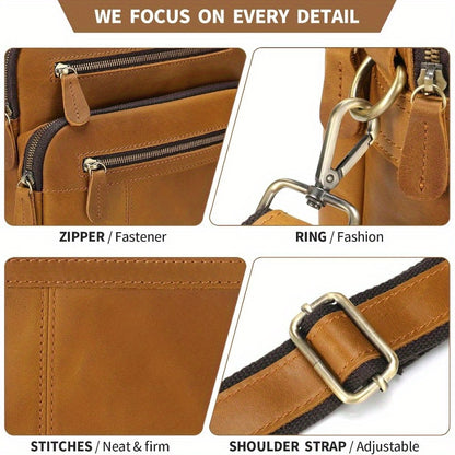 JackChris Leather Man Purse Shoulder BagSmall Mens Crossbody Messenger Bags for Work Men Satchel Handbag