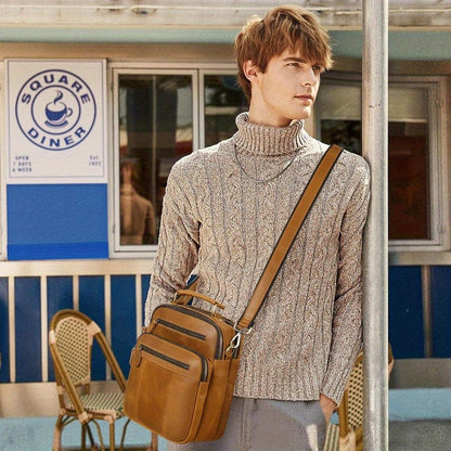 JackChris Leather Man Purse Shoulder BagSmall Mens Crossbody Messenger Bags for Work Men Satchel Handbag