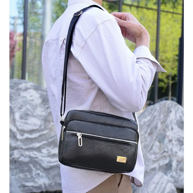 Men Crossbody Messenger Bags Multi-function Business Casual Handbag For Male PU Large Capacity Single Shoulder Bag