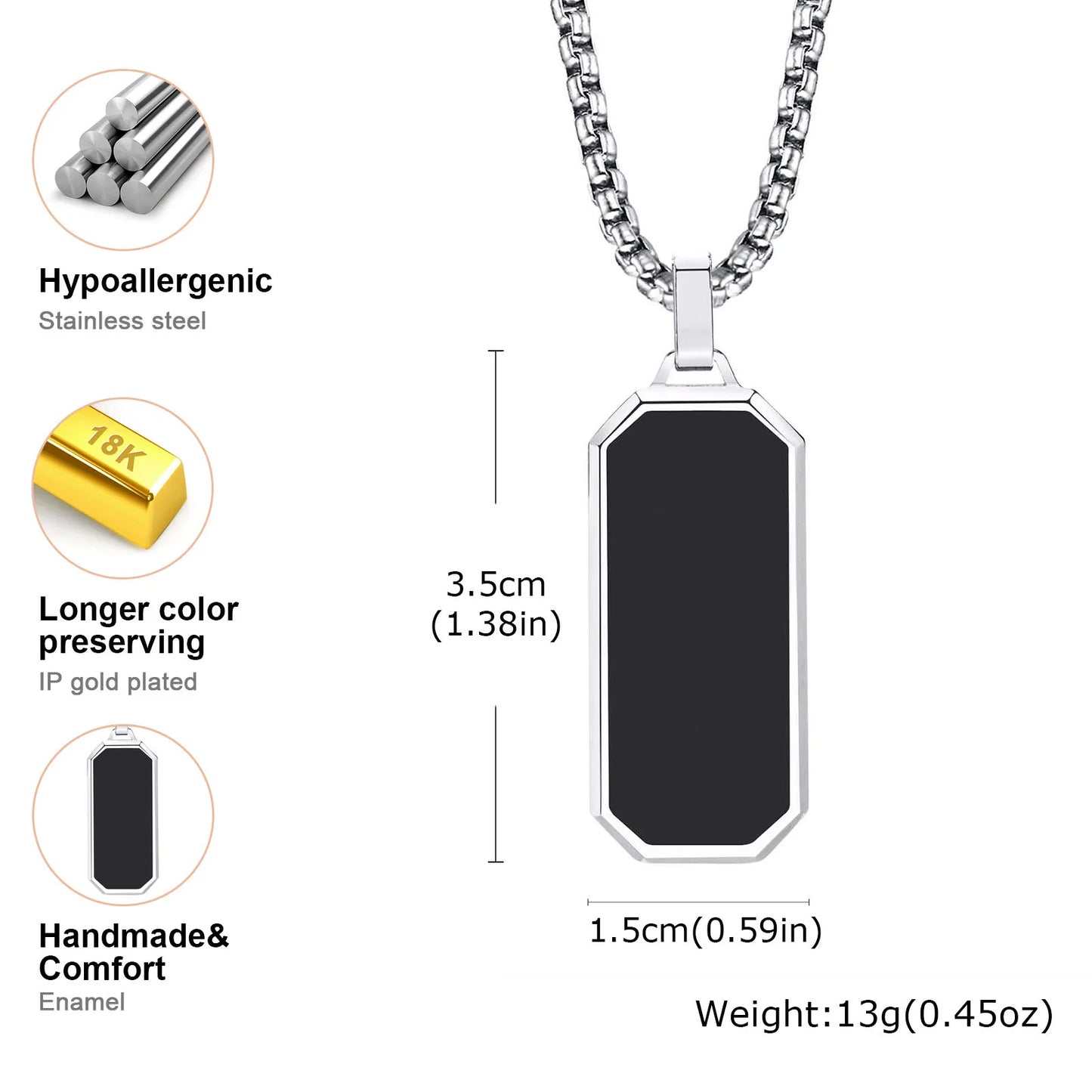 Stylish Geometric Necklaces for Men Boys,Waterproof Black Stainless Steel Square Rectangle Bar Pendant Collar Gifts for Him