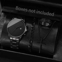 4PCS/Set Fashion Men Business Watches Simple Roma Dial Calendar Quartz Watch for Men Clock Jewelry Set Reloj Hombre（Without Box）