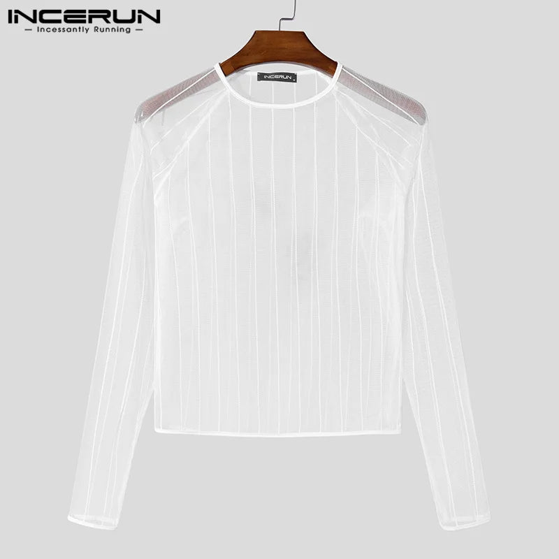Party Nightclub Style Top: Men's See-through Thin Design T-shirts Sexy Leisure Male Hot Sale Long Sleeved Camiseta S-3XL