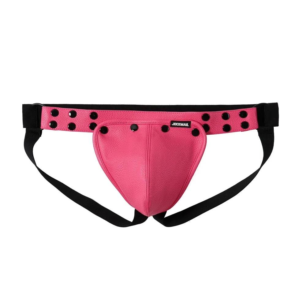 Men's Leather Tri Harness Chest Armor Buckles Adjustable Size Removable Pouch Faux Leather Jockstrap Gay Underwear  Costumes