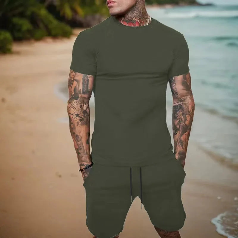 Mens Summer Set: Fashionable and Casual Outdoor Sports Suit, Men's Breathable T - Shirt & Shorts, Casual and Stylish Two - Piece