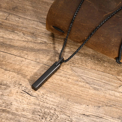 Stylish Geometric Necklaces for Men Boys,Waterproof Black Stainless Steel Square Rectangle Bar Pendant Collar Gifts for Him