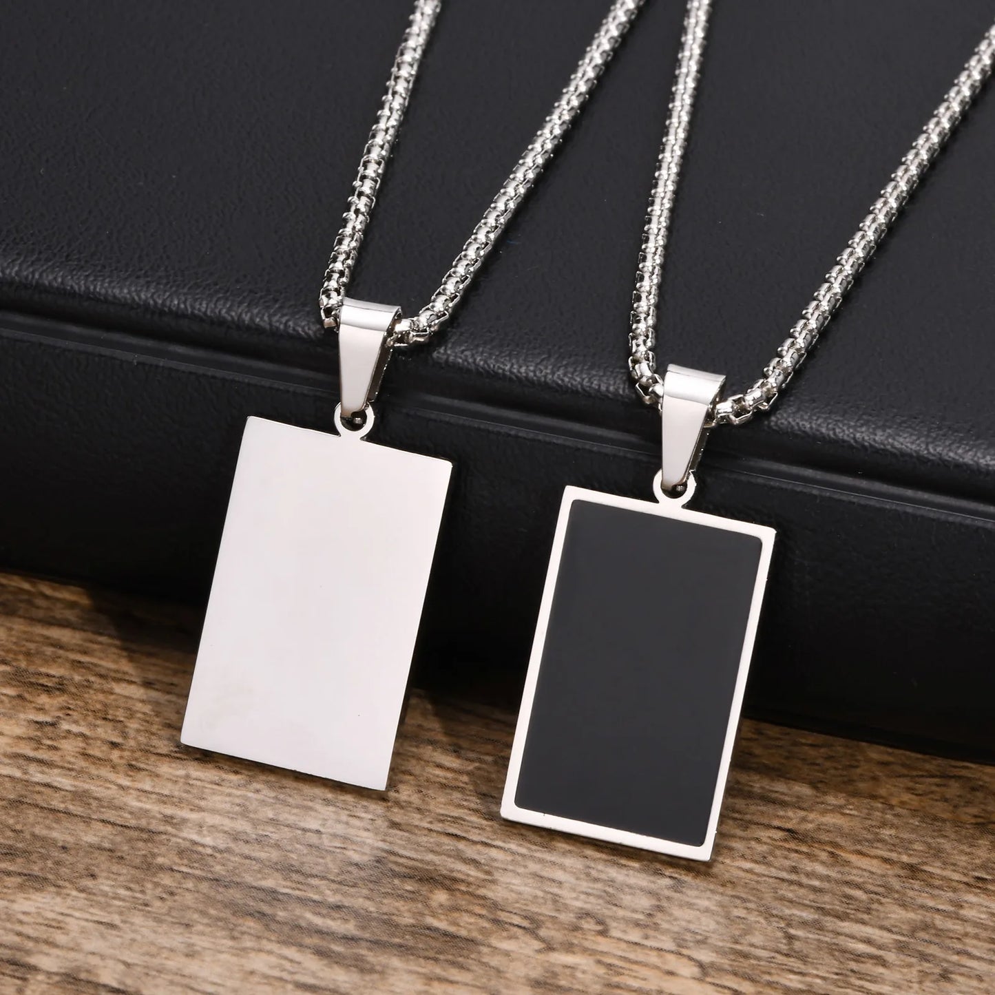 Stylish Geometric Necklaces for Men Boys,Waterproof Black Stainless Steel Square Rectangle Bar Pendant Collar Gifts for Him