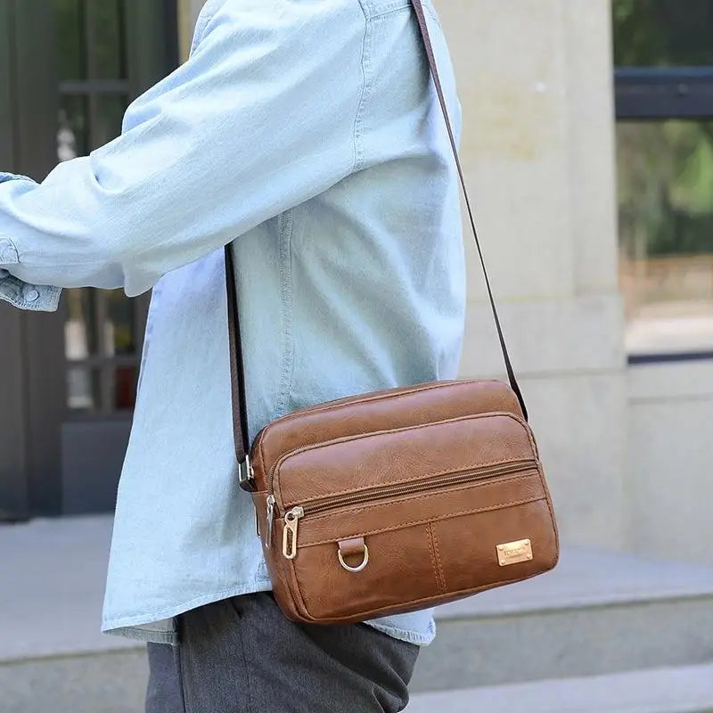 Men Crossbody Messenger Bags Multi-function Business Casual Handbag For Male PU Large Capacity Single Shoulder Bag