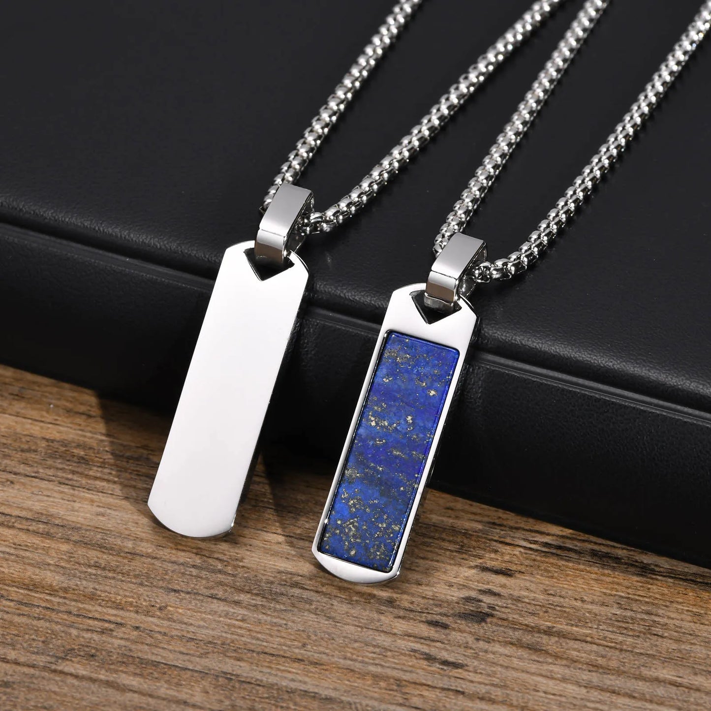 Stylish Geometric Necklaces for Men Boys,Waterproof Black Stainless Steel Square Rectangle Bar Pendant Collar Gifts for Him