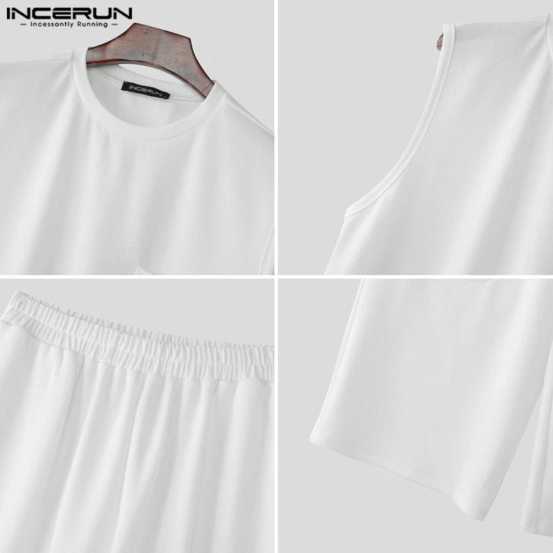 2025 Men Sets Solid Oversize O-neck Sleeveless Tank Tops & Pants Two Pieces Sets Streetwear Fashion Men's Suits Summer