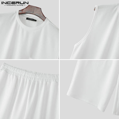 2025 Men Sets Solid Oversize O-neck Sleeveless Tank Tops & Pants Two Pieces Sets Streetwear Fashion Men's Suits Summer