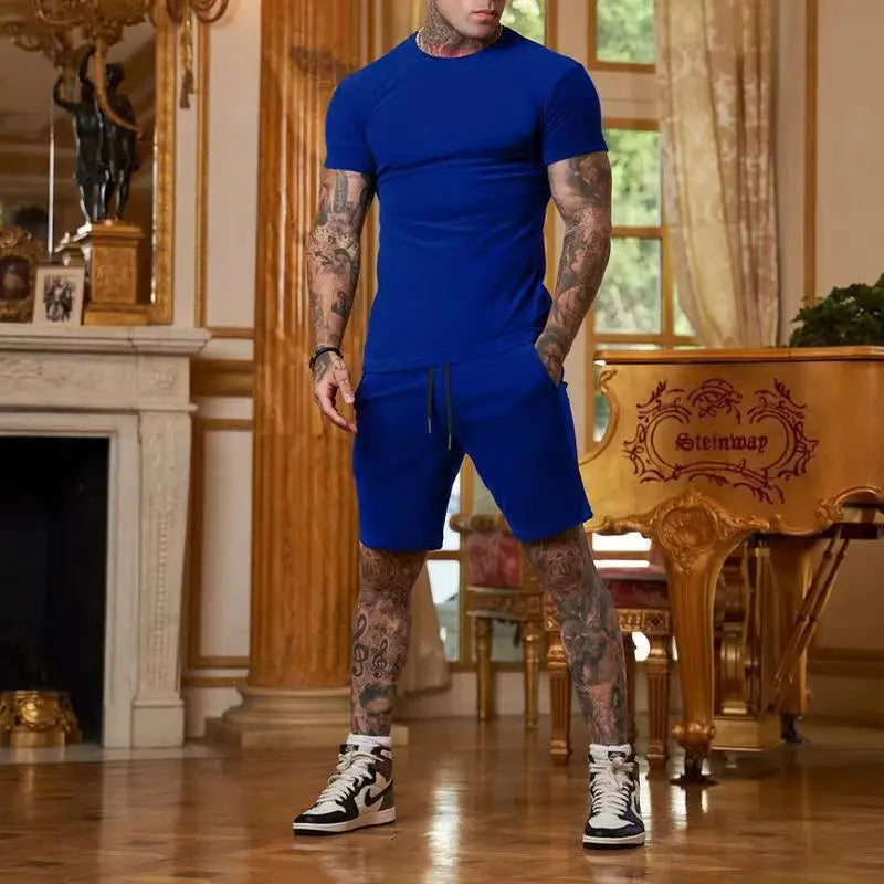 Mens Summer Set: Fashionable and Casual Outdoor Sports Suit, Men's Breathable T - Shirt & Shorts, Casual and Stylish Two - Piece
