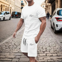 New summer men's two-piece fashion casual clothing round neck short-sleeved T-shirt and drawstring shorts sports T-shirt set