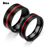 Bten Men's fashion 6/8MM Black Brushed Ladder Edge Stainless Steel Ring Red Groove Men Wedding Ring Gifts For Men