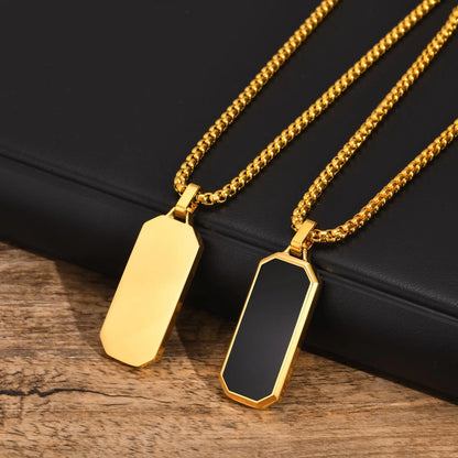 Stylish Geometric Necklaces for Men Boys,Waterproof Black Stainless Steel Square Rectangle Bar Pendant Collar Gifts for Him