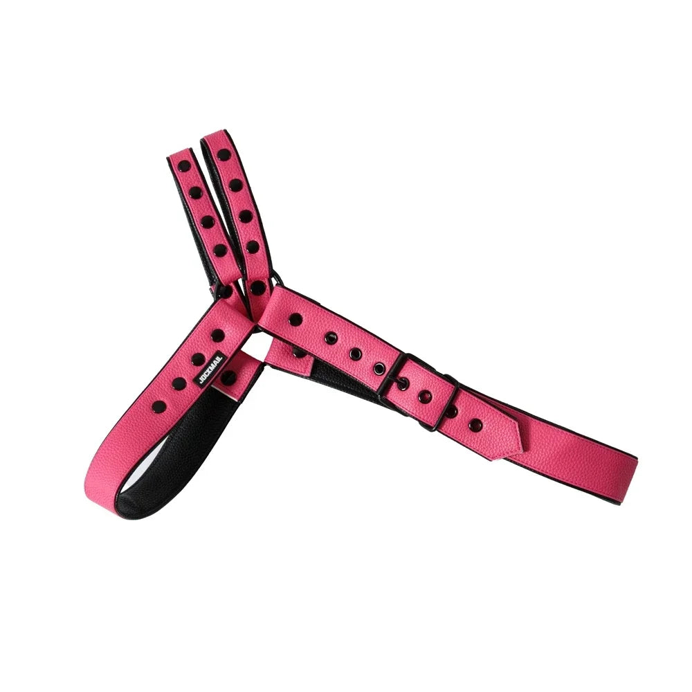 Men's Leather Tri Harness Chest Armor Buckles Adjustable Size Removable Pouch Faux Leather Jockstrap Gay Underwear  Costumes