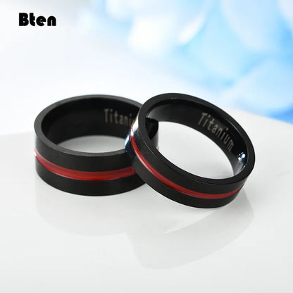 Bten Men's fashion 6/8MM Black Brushed Ladder Edge Stainless Steel Ring Red Groove Men Wedding Ring Gifts For Men