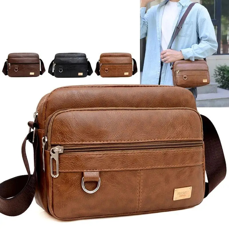 Men Crossbody Messenger Bags Multi-function Business Casual Handbag For Male PU Large Capacity Single Shoulder Bag