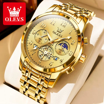 OLEVS brand2900 Men's Watches Stainless Steel Calendar Moon phase Watch Chronograph Big Dial Men's Wristwatches Original