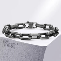 Vnox Punk Heavy Rectangular Link Chain Bracelets for Men Teens Boys, Vintage Oxidized Paperclip Chain Wristband, Chunky Jewelry
