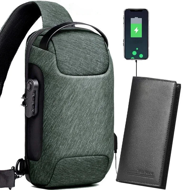 Multifunction Anti-theft Men's Waterproof USB Oxford Crossbody Bag Shoulder Sling Bag Short Travel Messenger Chest Pack for Male