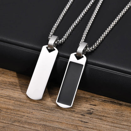 Stylish Geometric Necklaces for Men Boys,Waterproof Black Stainless Steel Square Rectangle Bar Pendant Collar Gifts for Him