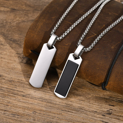 Stylish Geometric Necklaces for Men Boys,Waterproof Black Stainless Steel Square Rectangle Bar Pendant Collar Gifts for Him