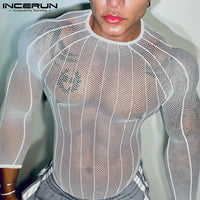 Party Nightclub Style Top: Men's See-through Thin Design T-shirts Sexy Leisure Male Hot Sale Long Sleeved Camiseta S-3XL