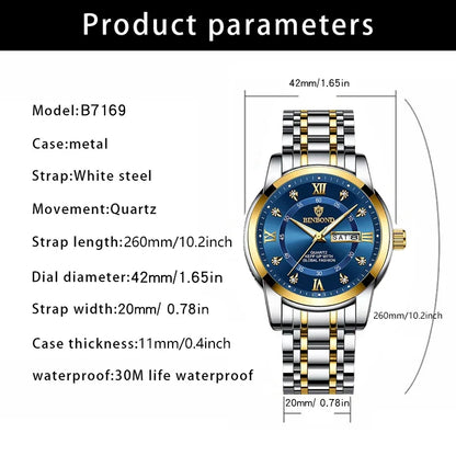 2024 New Men Watch Business Man Luxury Watch Automatic Watches Mens Luminous Waterproof Fashion Quartz Wristwatches Montre Homme