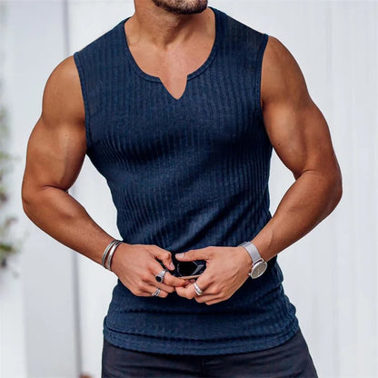 2024 Summer new men V-neck Vest stripe gym Tank top Men Fitness sleeveless shirt Sports Undershirt Gyms clothing Training vest