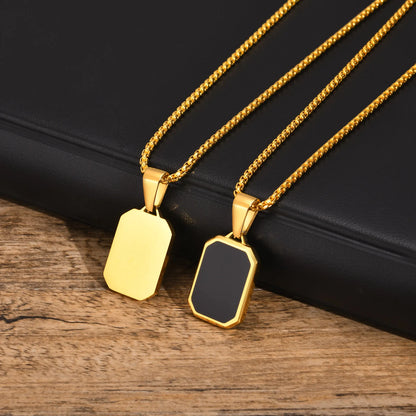 Stylish Geometric Necklaces for Men Boys,Waterproof Black Stainless Steel Square Rectangle Bar Pendant Collar Gifts for Him