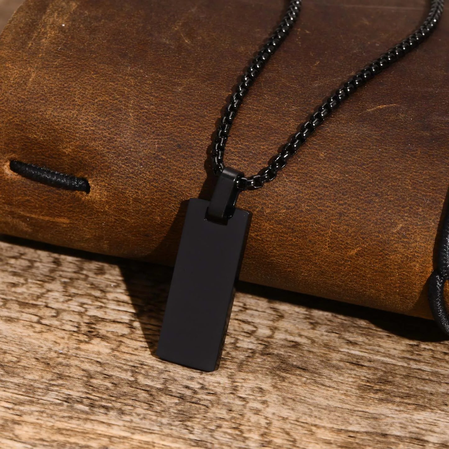 Stylish Geometric Necklaces for Men Boys,Waterproof Black Stainless Steel Square Rectangle Bar Pendant Collar Gifts for Him