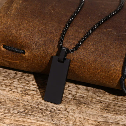 Stylish Geometric Necklaces for Men Boys,Waterproof Black Stainless Steel Square Rectangle Bar Pendant Collar Gifts for Him