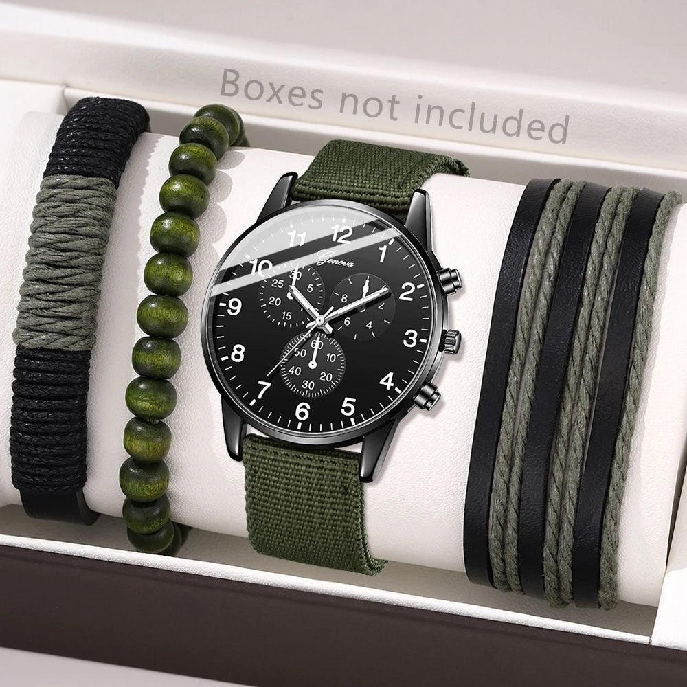 4pcs Quartz Watches Bracelet Watch Set For Men Business Fashion Casual Round Pointer Calendar Watch Accessories