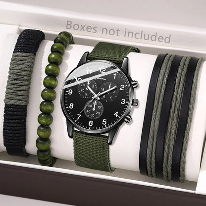 4pcs Quartz Watches Bracelet Watch Set For Men Business Fashion Casual Round Pointer Calendar Watch Accessories