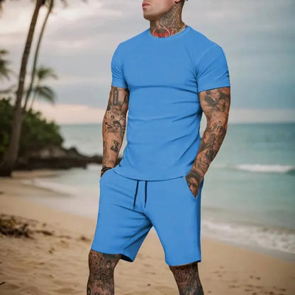 Mens Summer Set: Fashionable and Casual Outdoor Sports Suit, Men's Breathable T - Shirt & Shorts, Casual and Stylish Two - Piece