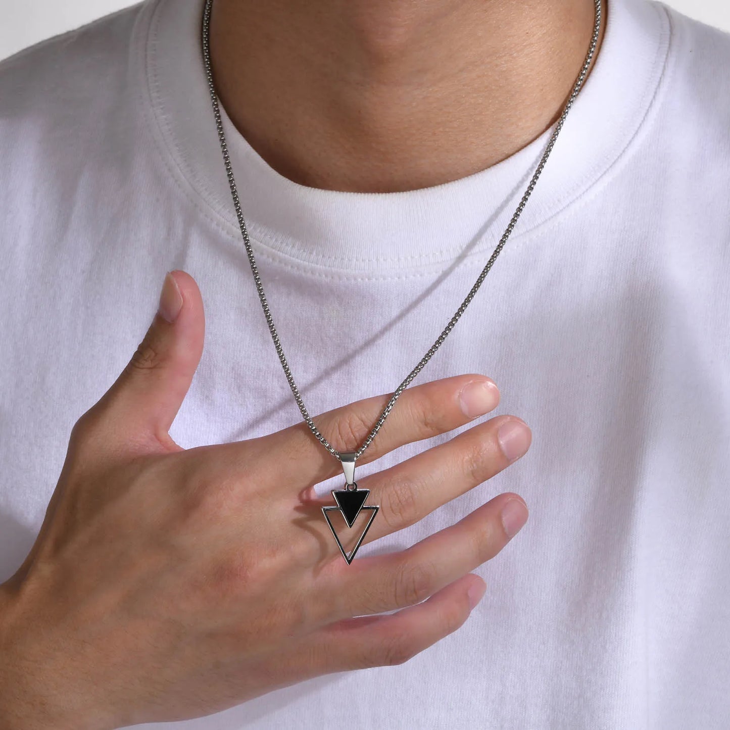 Stylish Geometric Necklaces for Men Boys,Waterproof Black Stainless Steel Square Rectangle Bar Pendant Collar Gifts for Him