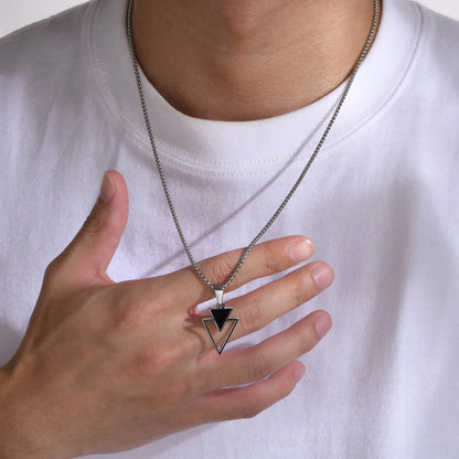 Stylish Geometric Necklaces for Men Boys,Waterproof Black Stainless Steel Square Rectangle Bar Pendant Collar Gifts for Him