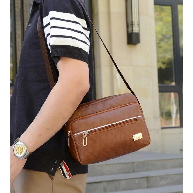 Men Crossbody Messenger Bags Multi-function Business Casual Handbag For Male PU Large Capacity Single Shoulder Bag