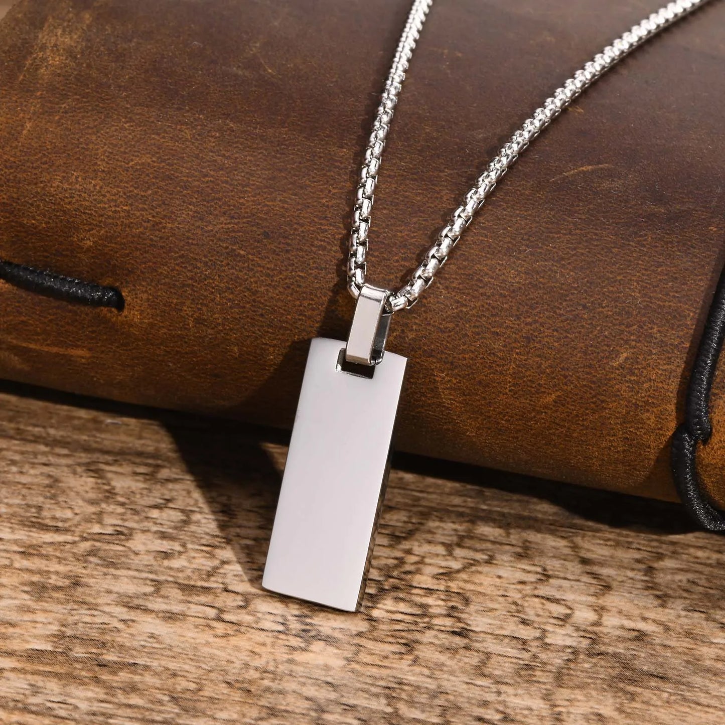 Stylish Geometric Necklaces for Men Boys,Waterproof Black Stainless Steel Square Rectangle Bar Pendant Collar Gifts for Him
