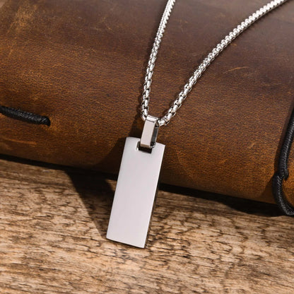 Stylish Geometric Necklaces for Men Boys,Waterproof Black Stainless Steel Square Rectangle Bar Pendant Collar Gifts for Him