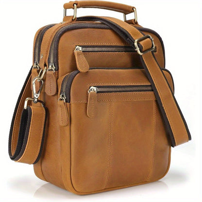 JackChris Leather Man Purse Shoulder BagSmall Mens Crossbody Messenger Bags for Work Men Satchel Handbag